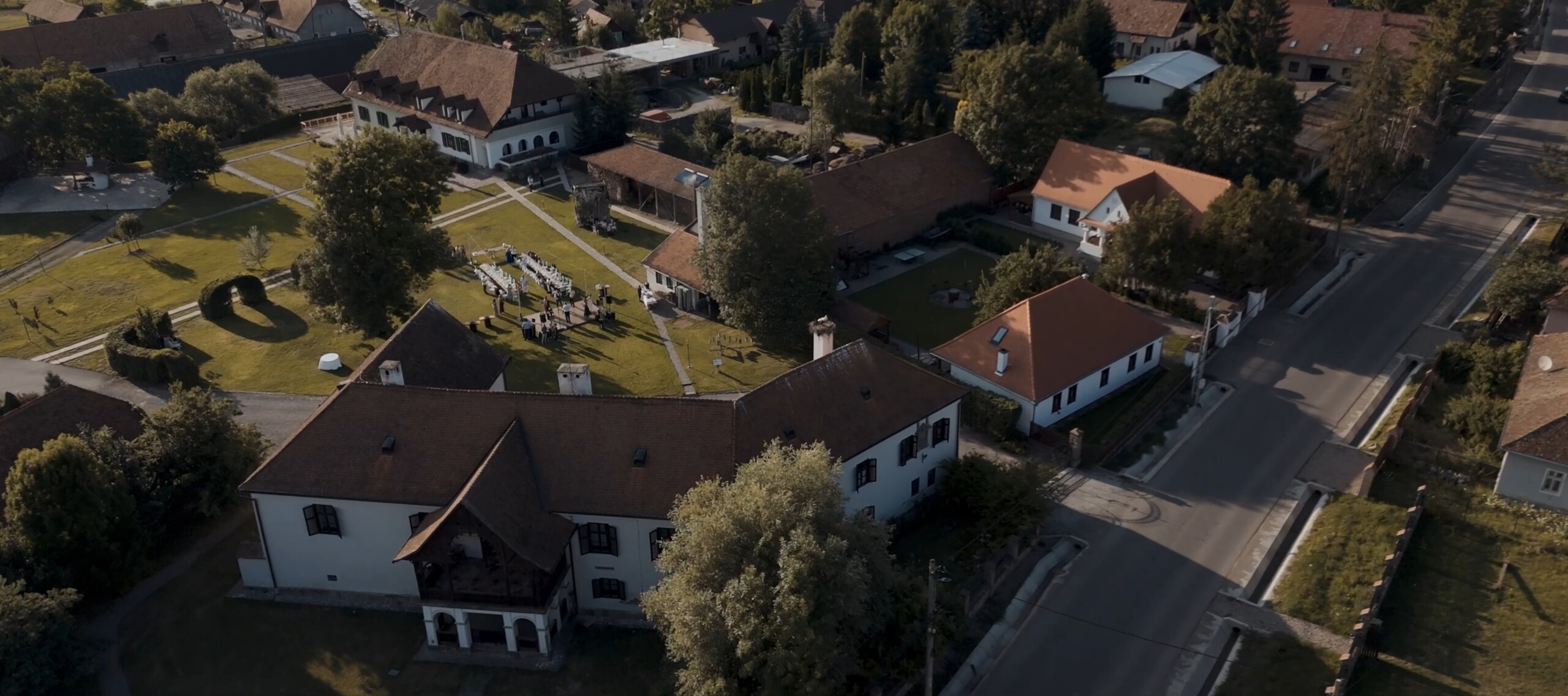 Vedere aeriană a domeniului Castel Daniel în ziua nunții