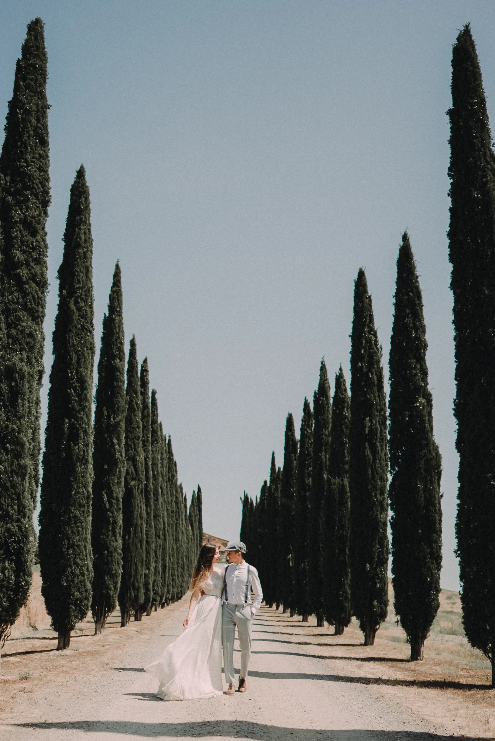 Cypress road in Tuscany for a destination wedding film