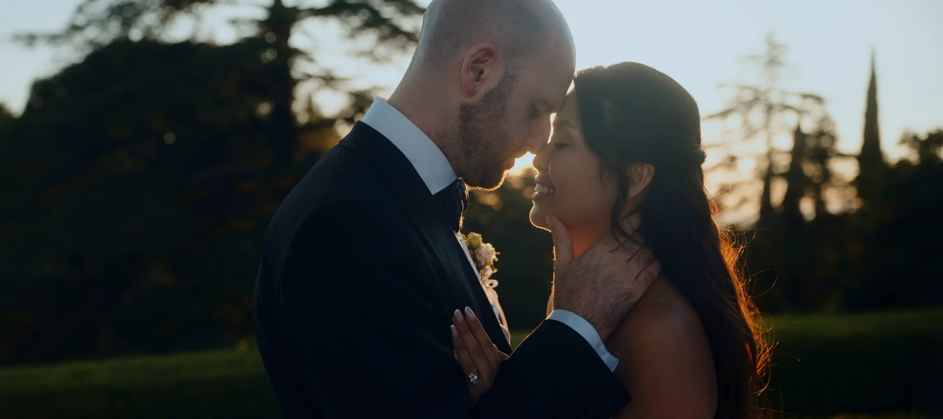 Bride and groom sunset portraits at Villa Bellaria in Tuscany