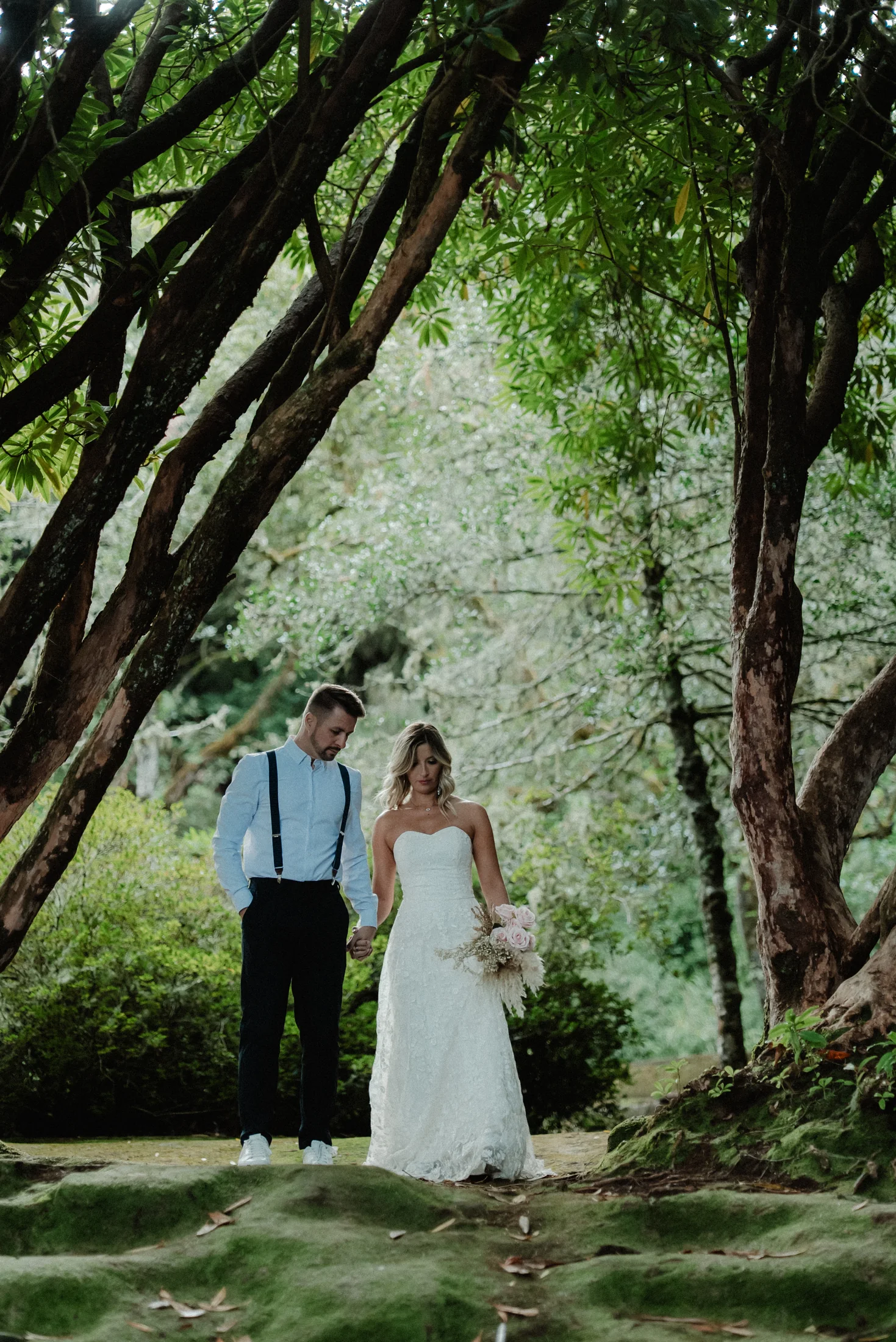 Couple in the green laurel forest of Madeira