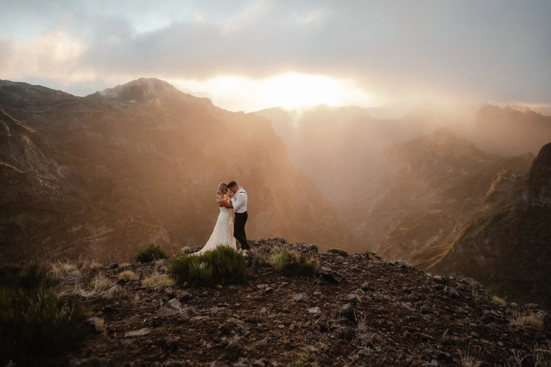 Couple in golden mountain light in Madeira