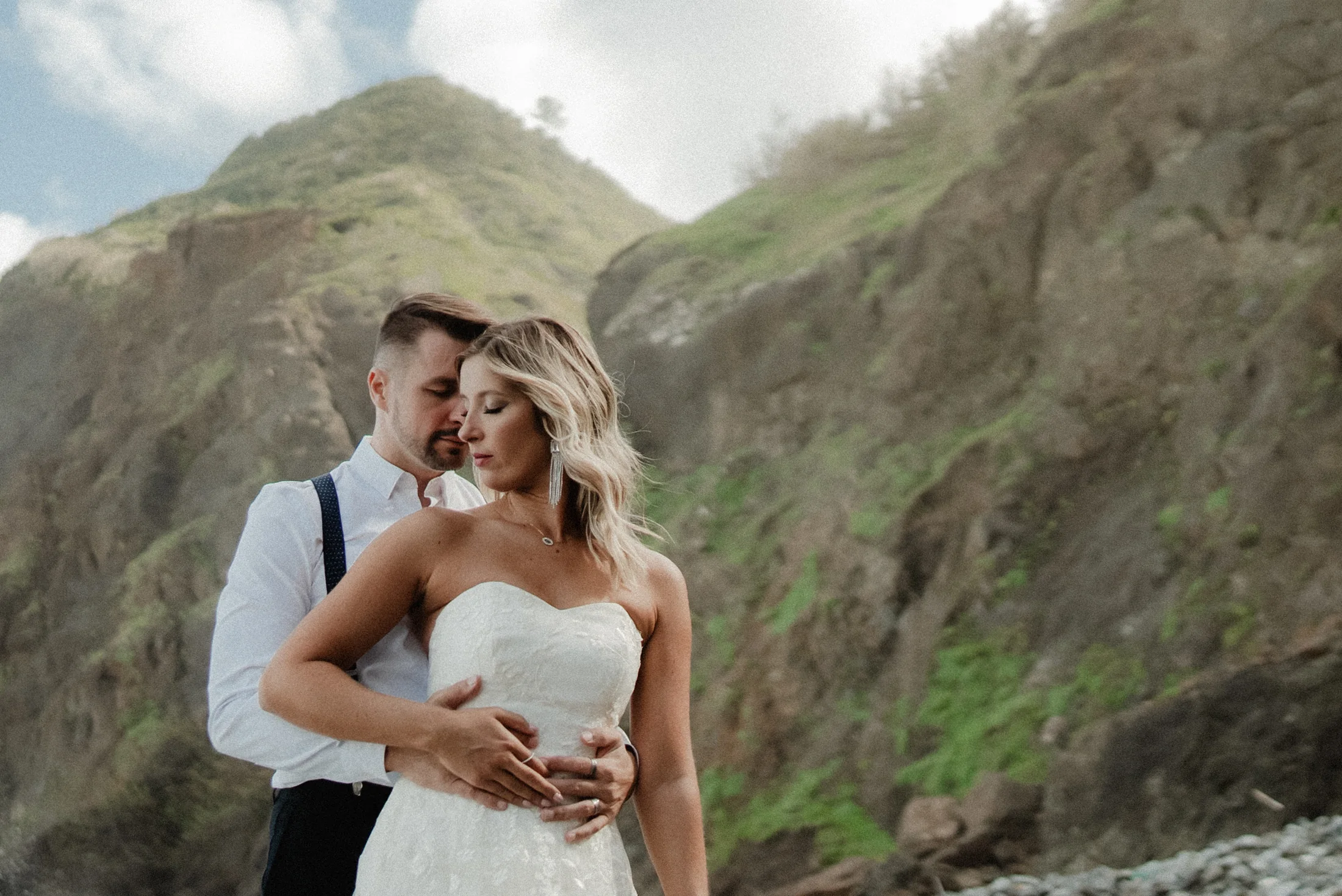 Couple exploring the wild coast of Madeira
