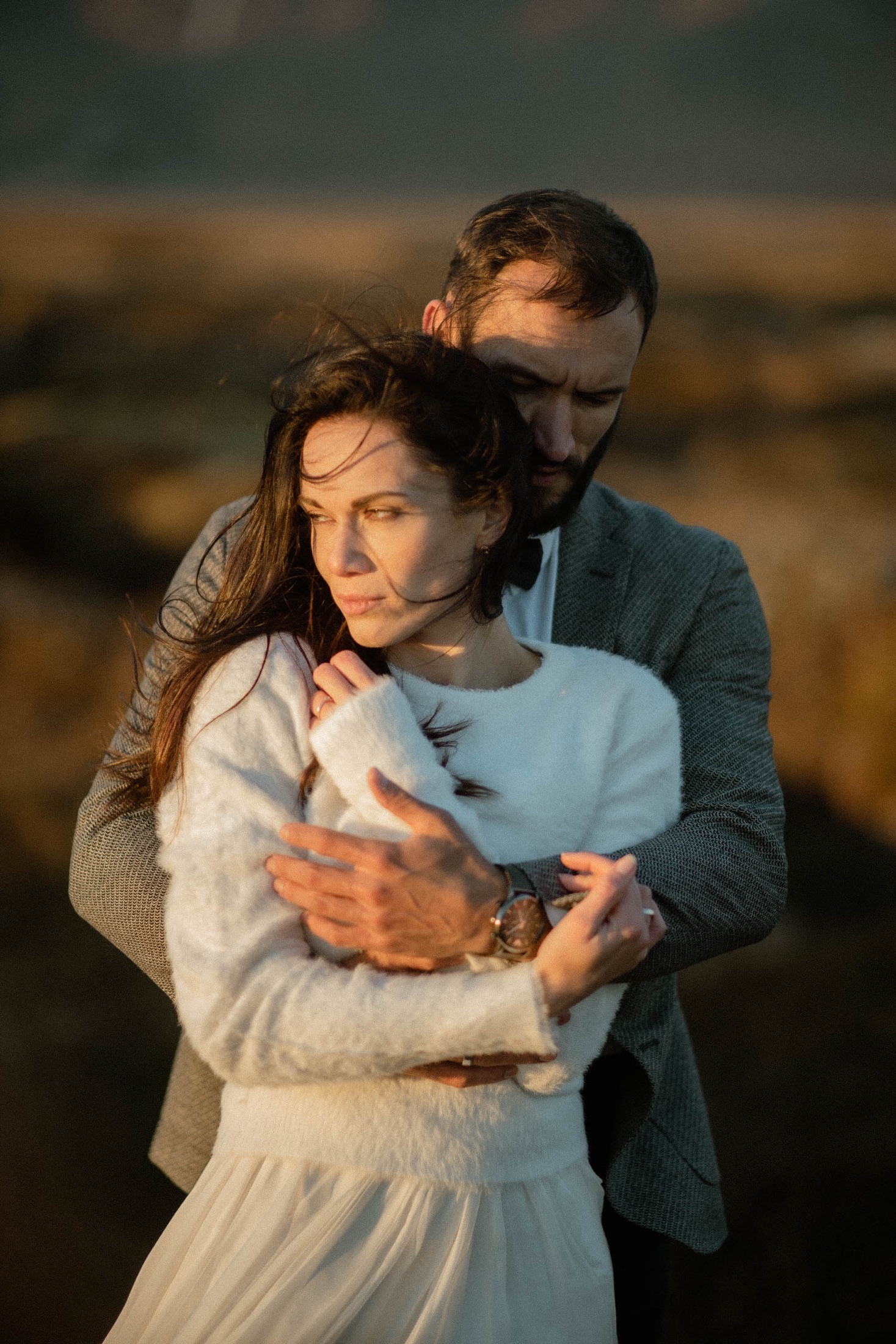 Intimate portrait of an eloping couple in Iceland at golden hour